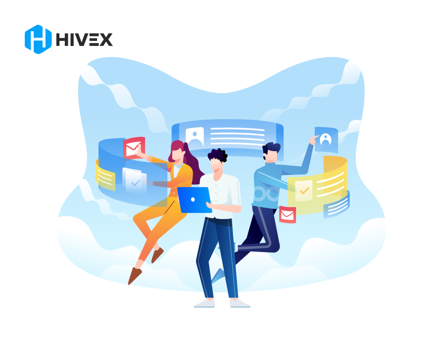 Team of developers managing data and communication in the cloud, illustrating Offshore Backend Development by Hivex.