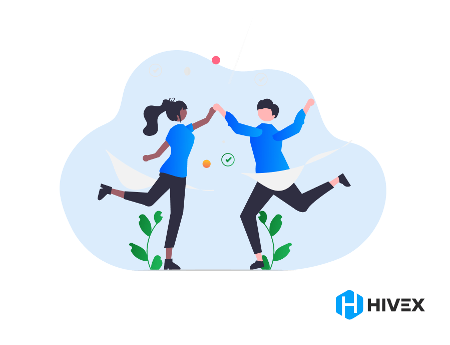 Two joyful software engineers celebrating with a high-five, representing the soft skill of effective conflict resolution in the field of software engineering.