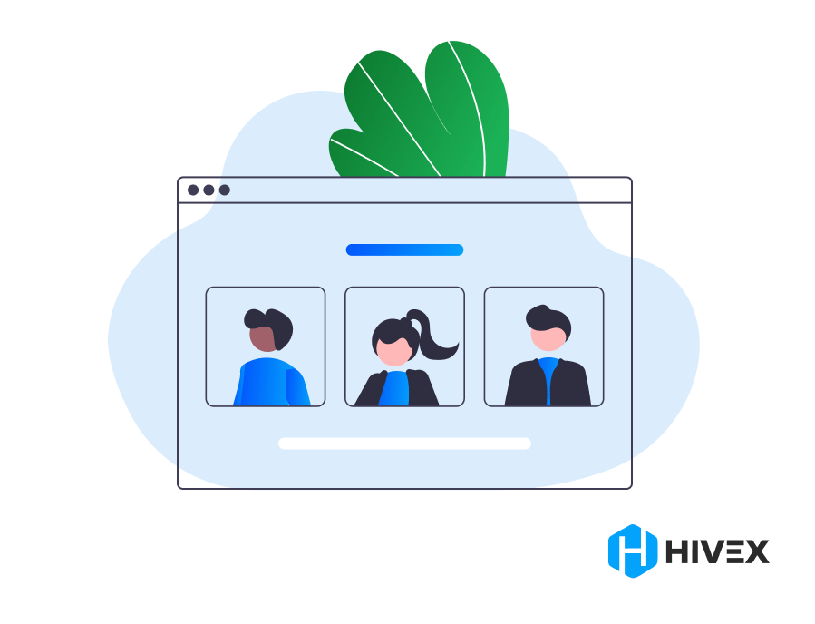 Graphic of a browser window displaying profiles of three candidates with the Hivex logo, symbolizing AI in Recruitment software for digital candidate screening.