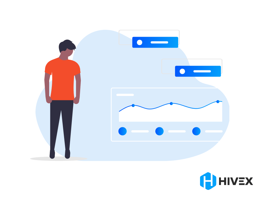 Person standing next to charts, representing cost-effectiveness of outsourced CTO services for startups